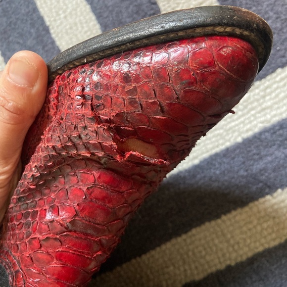 VINTAGE NOCONA RED SNAKESKIN COWBOY BOOTS - Picture 11 of 16